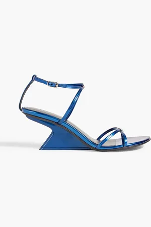 Khaite Seneca metallic leather wedge sandals - Blue - EU 38