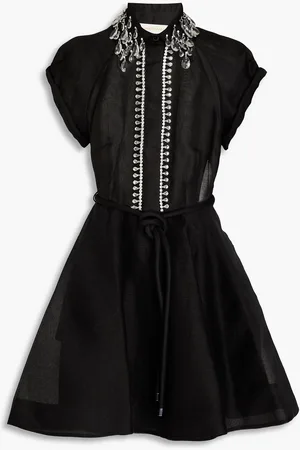 ZIMMERMANN Crystal-embellished floral-print linen and silk-blend gauze mini dress - Pink - 0