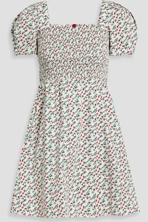 Harley Viera-Newton Fromer shirred floral-print cotton-blend poplin mini dress - White - US 4
