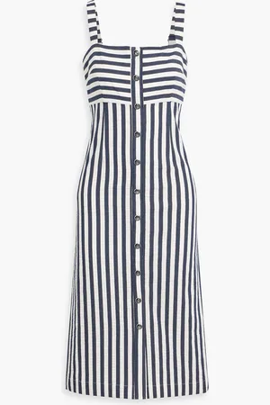 VERONICA BEARD Artie metallic striped woven midi dress - Blue - US 16