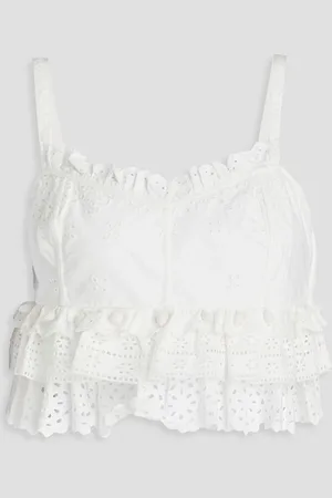 ULLA JOHNSON Clarissa cropped ruffled broderie anglaise cotton top - White - US 2