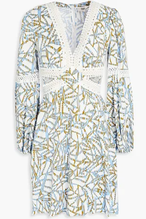 Diane von Furstenberg Kimmie cutout printed twill mini dress - Blue - US 10