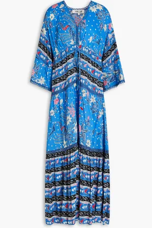 Diane von Furstenberg Boris crochet-trimmed floral-print woven maxi dress - Blue - XS