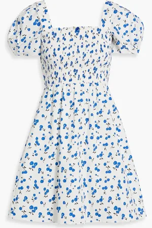 Harley Viera-Newton Fromer shirred printed cotton-blend poplin mini dress - Blue - US 10