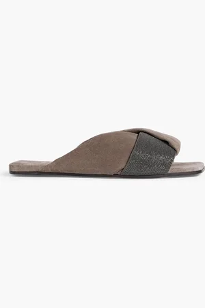 Brunello Cucinelli Bead-embellished suede sandals - Neutral - EU 37