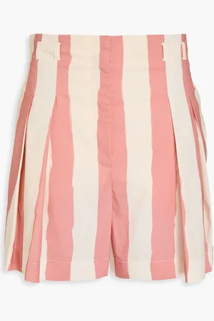 Serafini Pleated striped cotton-blend poplin shorts - Pink - IT 38