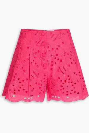 CHARO RUIZ IBIZA Gabrielle pleated broderie anglaise cotton-blend shorts - Pink - XS