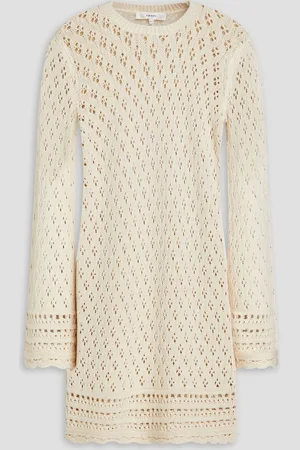 Frame Crocheted cotton and silk-blend mini dress - White - L
