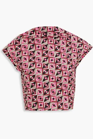Puccini Cropped tie-back printed cotton-poplin top - - IT 42