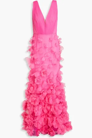 Marchesa Notte Appliquéd pintucked organza gown - - US 8