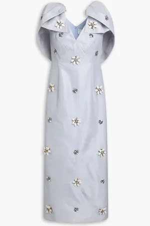 HUISHAN ZHANG Rosella cape-effect embellished taffeta midi dress - Blue - UK 14