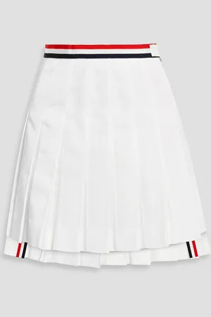 Thom Browne Pleated cotton-seersucker and grosgrain mini skirt - - IT 40