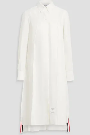 Thom Browne Pleated linen midi shirt dress - - IT 42