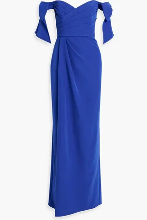 Marchesa Notte Off-the-shoulder bow-embellished crepe gown - Pink - US 6
