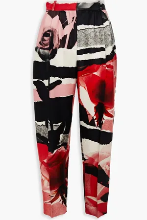 Alexander McQueen Cropped printed wool and silk-blend twill tapered pants - - IT 42