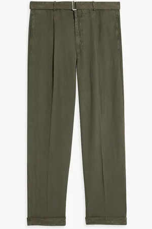 OFFICINE GENERALE Hugo tapered belted Lyocell, cotton and linen-blend pants - Green - IT 54