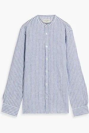 OFFICINE GENERALE Gaston striped linen and hemp-blend shirt - Blue - L