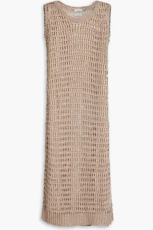 Brunello Cucinelli Sequin-embellished open-knit linen and silk-blend dress - - M