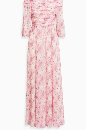 MIKAEL AGHAL Off-the-shoulder floral-print chiffon maxi dress - Pink - US 14