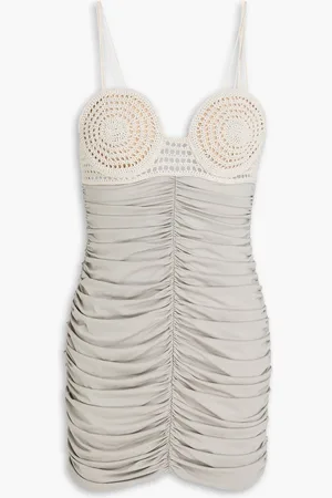 MAGDA BUTRYM Crochet-paneled ruched jersey mini dress - Gray - FR 36