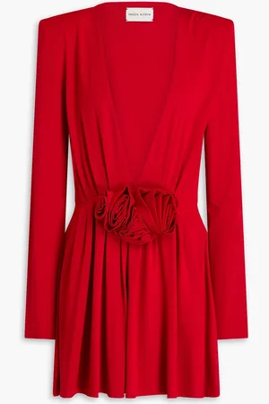 MAGDA BUTRYM Floral-appliquéd pleated jersey mini dress - - FR 36