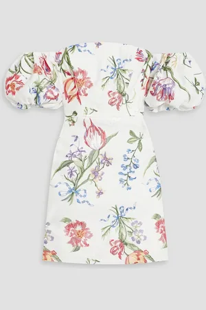 Marchesa Notte Off-the-shoulder embroidered duchesse-satin mini dress - - US 16