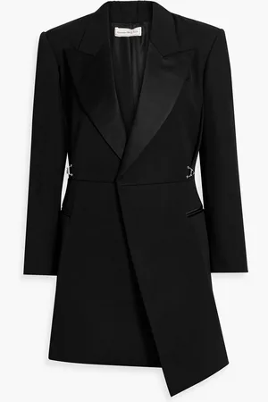 Alexander McQueen Silk-trimmed wool mini wrap tuxedo dress - - IT 38