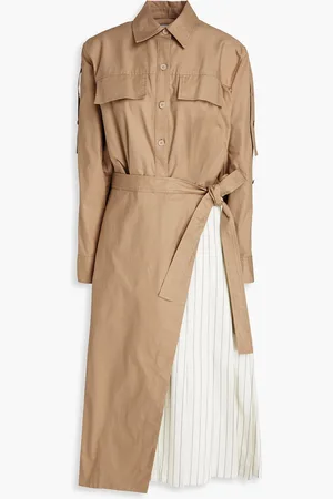3.1 Phillip Lim Layered striped poplin-paneled cotton-blend canvas midi shirt dress - Neutral - US 2