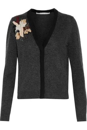 Diane von Furstenberg Temira embellished wool and cashmere-blend cardigan - Gray - L
