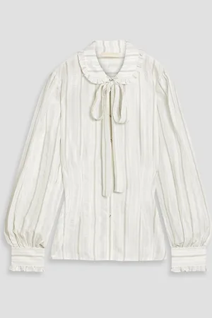ULLA JOHNSON Vedra pussy-bow striped silk blouse - - US 10