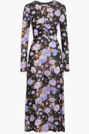 ULLA JOHNSON Naia ruched floral-print stretch-jersey midi dress - Purple - XL