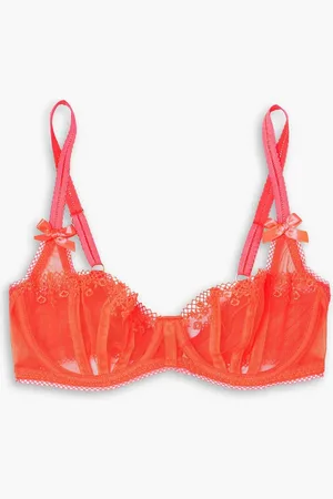 Agent Provocateur Florina embroidered tulle underwired balconette bra - Orange - 32 D