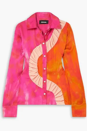 Ahluwalia Printed ruched satin-crepe shirt - - UK 8