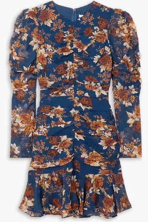 VERONICA BEARD Hedera ruched floral-print silk-chiffon mini dress - Blue - US 6