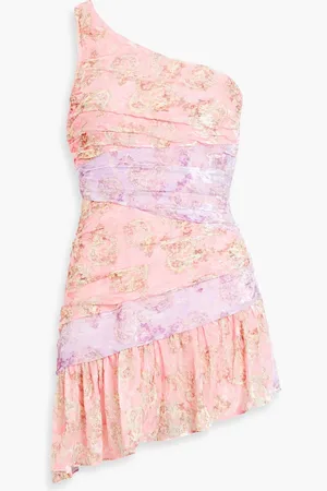 LOVESHACKFANCY One-shoulder printed devoré-chiffon mini dress - Pink - US 8