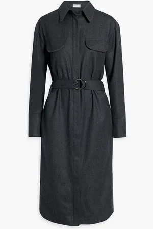 Brunello Cucinelli Bead-embellished wool-flannel midi shirt dress - Gray - M