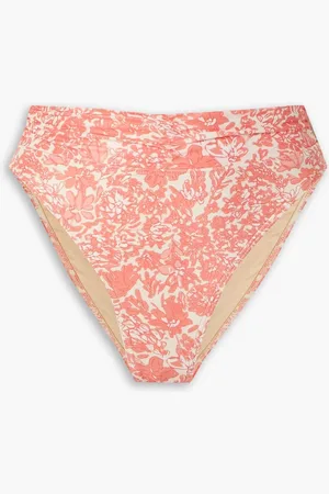 Peony Ruched floral-print high-rise bikini briefs - Orange - XS