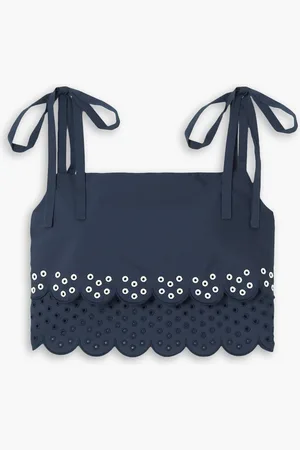 Jason Wu Cropped scalloped broderie anglaise cotton-blend top - Blue - US 14