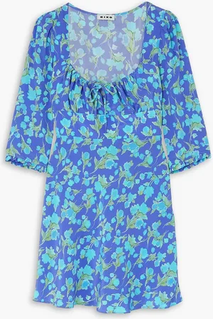 RIXO London Ruffled floral-print silk crepe de chine mini dress - Blue - UK 6