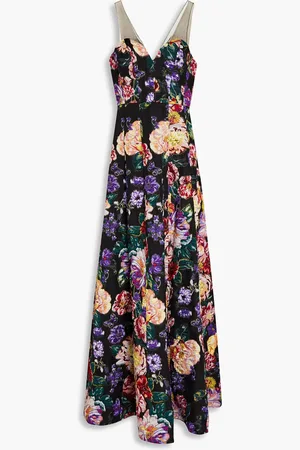 Marchesa Notte Tulle-trimmed floral-jacquard gown - - US 4