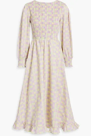 OLIVIA RUBIN Shirred checked twill midi dress - - UK 10