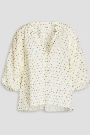 Sandro Gathered printed woven blouse - White - 2