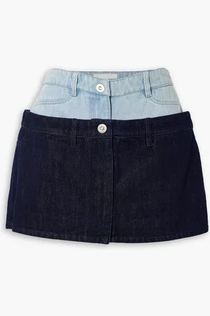 DION LEE Paneled two-tone denim mini skirt - Blue - UK 12