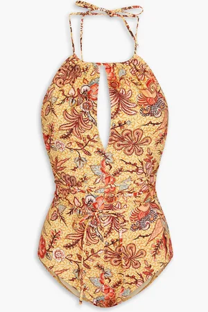 ULLA JOHNSON Annika printed halterneck swimsuit - Yellow - L