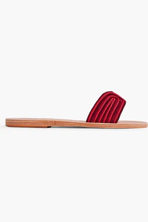 Ancient Greek Sandals Harness embroidered satin slides - Burgundy - EU 41