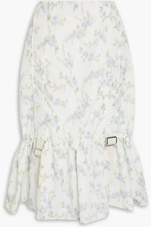 Simone Rocha Buckle-detailed ruffled floral-print taffeta midi skirt - Blue - UK 4