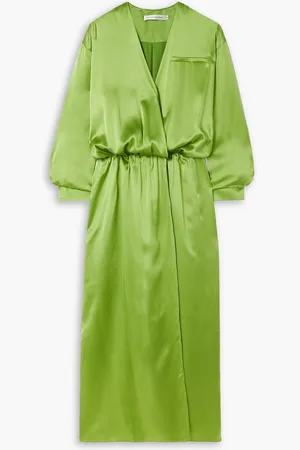 CHRISTOPHER ESBER Verdant Falls wrap-effect silk-satin maxi shirt dress - Green - UK 8