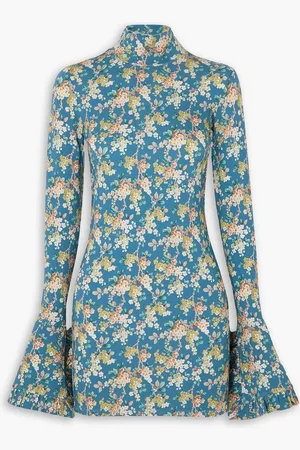 Les Rêveries Open-back ruffled floral-print stretch-jersey turtleneck mini dress - - US 10