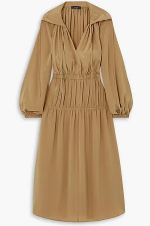 Joseph Dryden gathered silk-crepe midi dress - Brown - FR 36