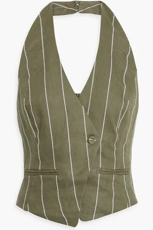 Nicholas Striped linen-blend halterneck vest - Green - US 10